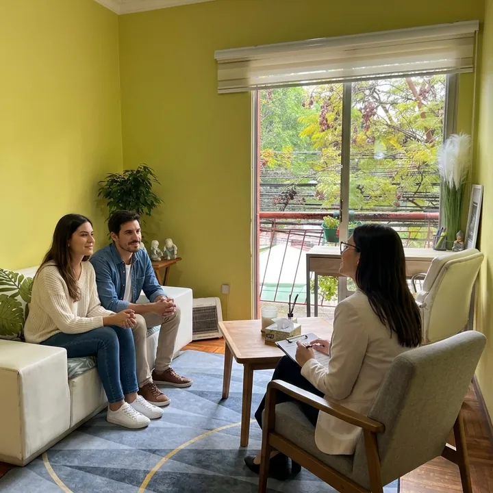 Imagen referencial: psicóloga en entrevista con madre y padre