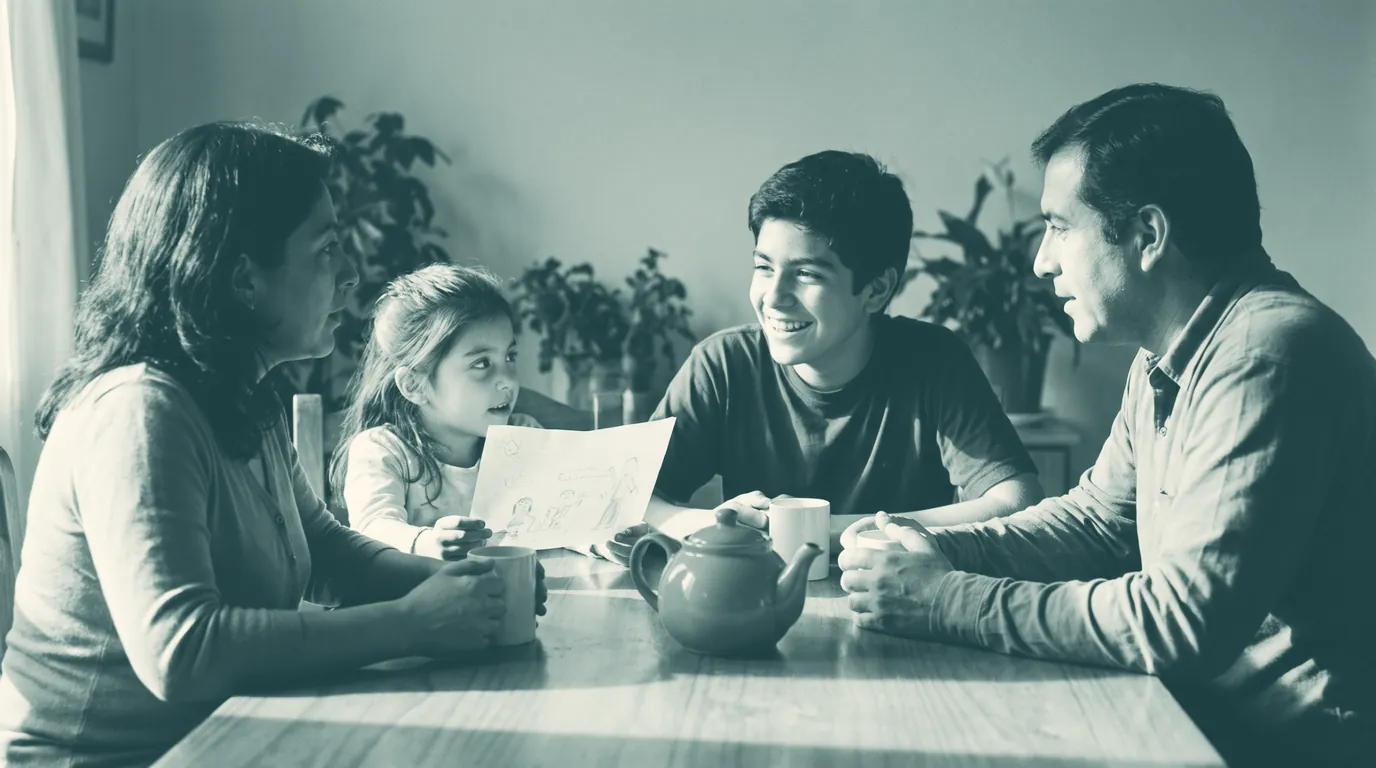 Imagen referencial: familia conversando alrededor de la mesa de su casa